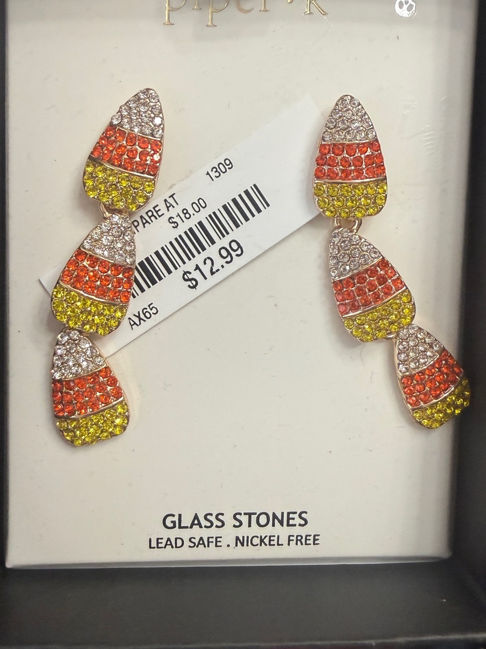 NWT Piper K Candy Corn Rhinestone Drop Earrings